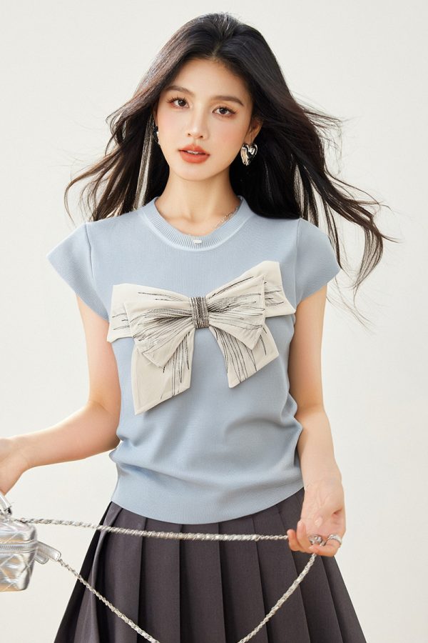 Knitted chiffon vest short tops for women
