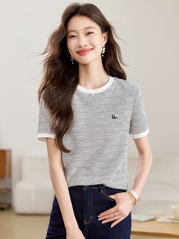 Short sleeve sweater mixed colors T-shirt for women
